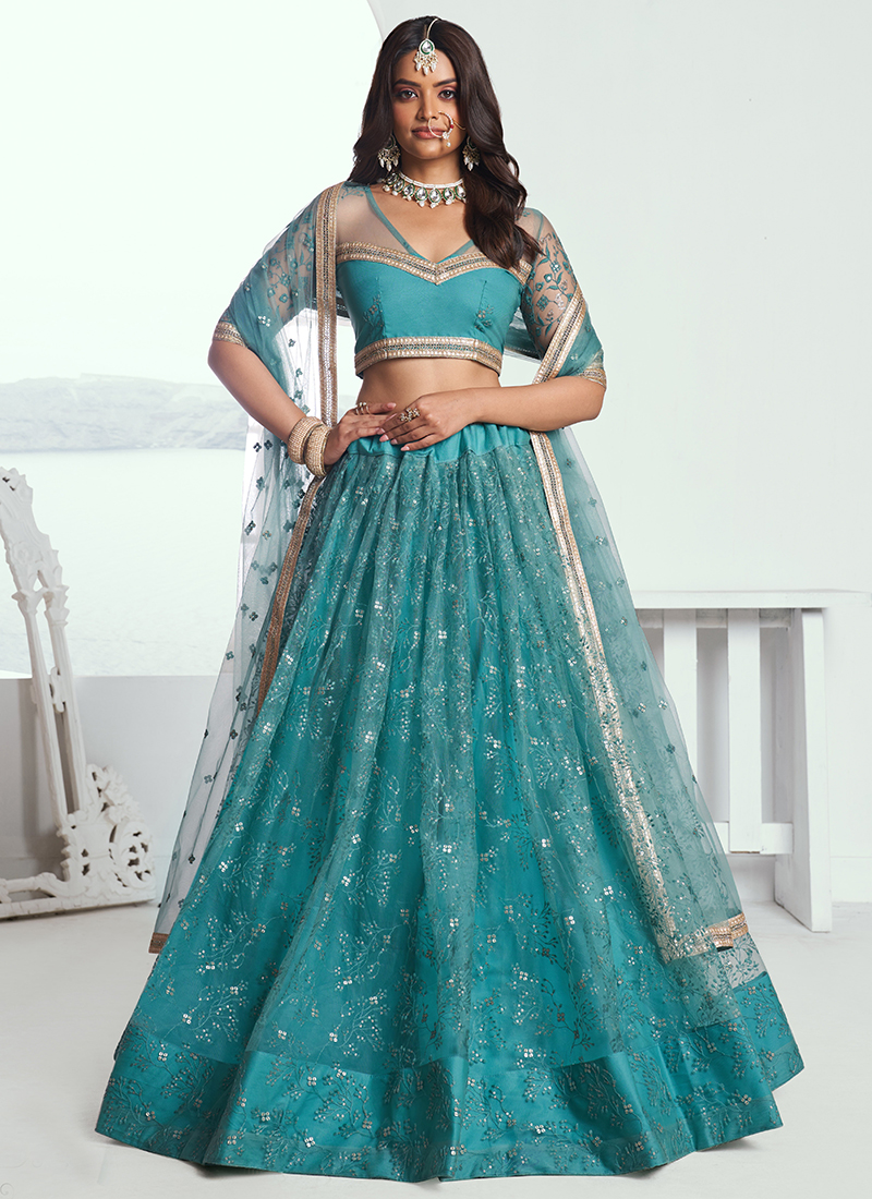 Green Lehenga style Suit Butterfly Net main image 1